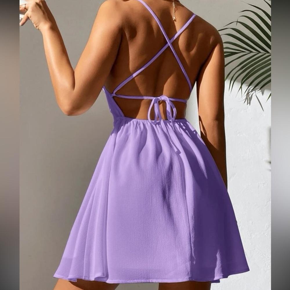 Shein Petite size 8/9 L Criss-cross tie backless cami dress lilac purple